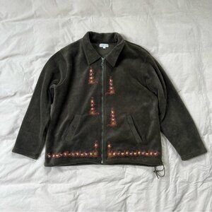 Vintage Cottage‎ Cove Embroidered Green Zip-Up Fleece
